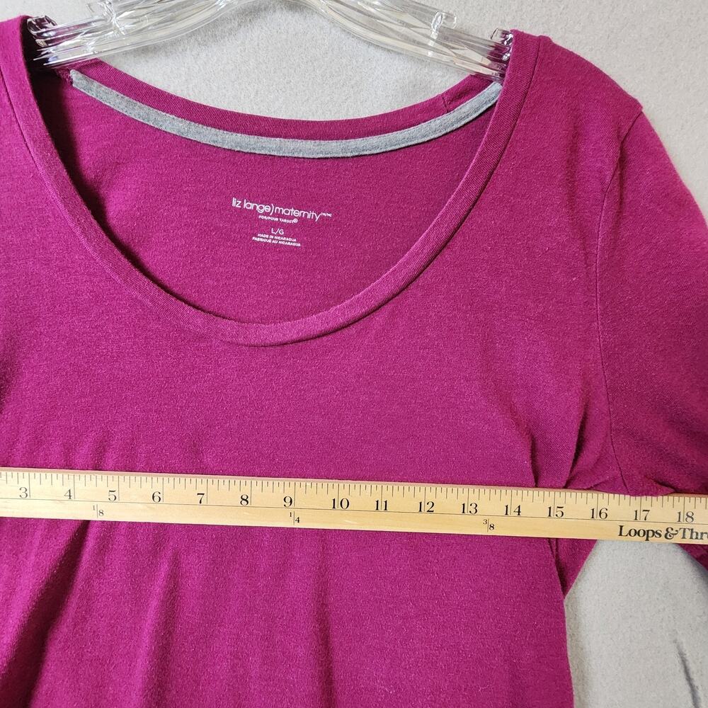Liz Lange Maternity Scoop Neck Top Large Long Sleeve Magenta Cotton Blend - Picture 4 of 8